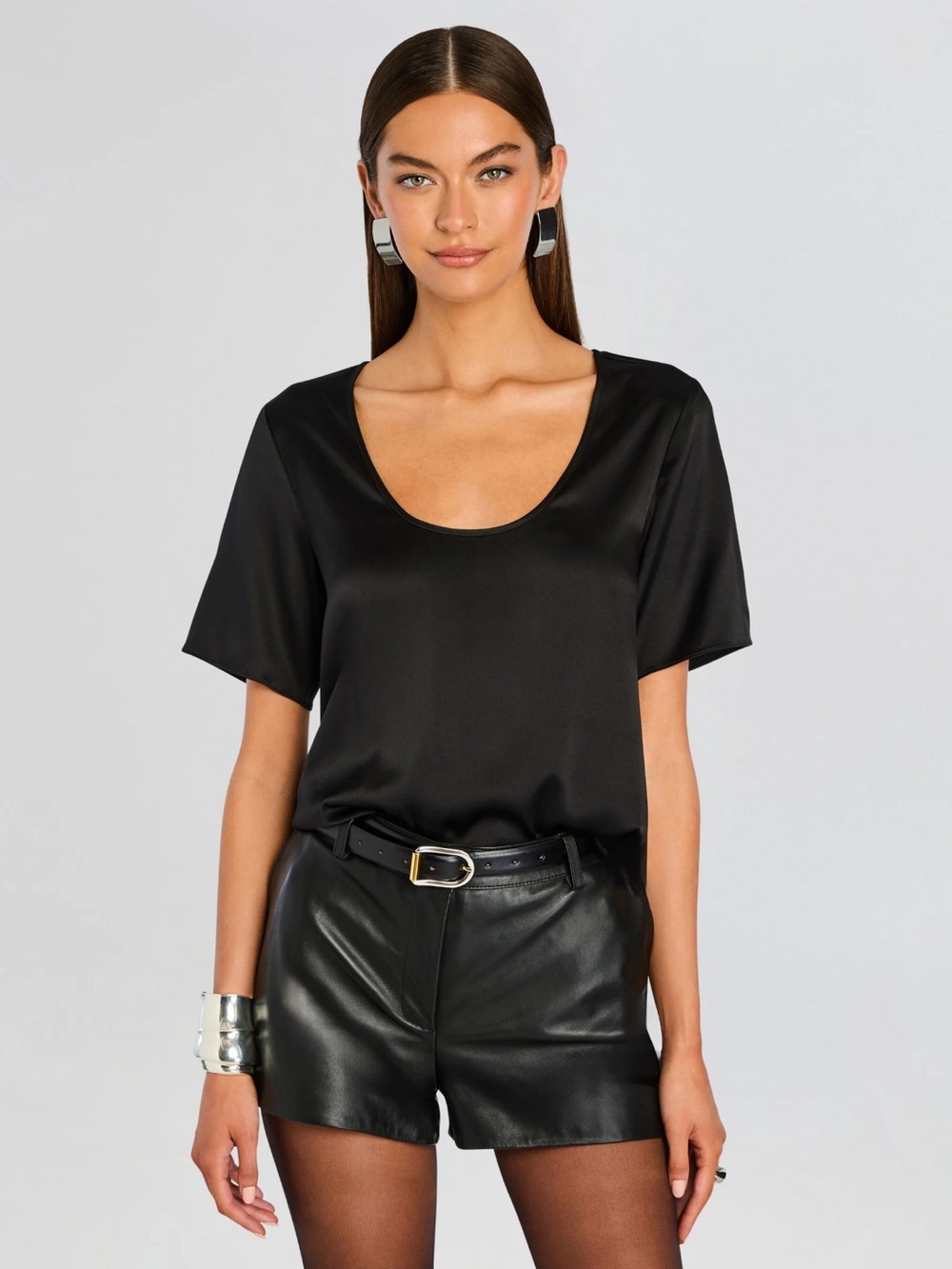 Retrofete Black Satin Scoop-Neck Tee